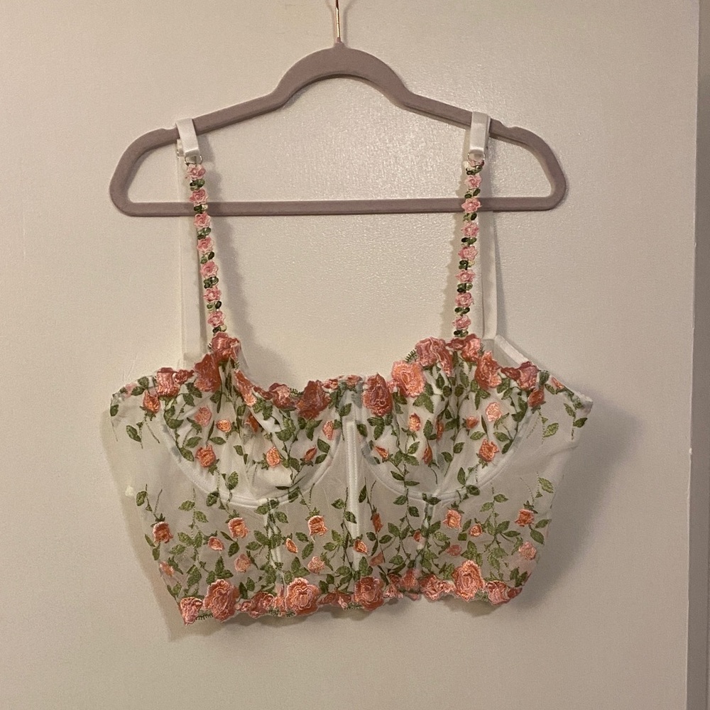 SHEIN Floral Embroidered Tank Top in Pink and Green